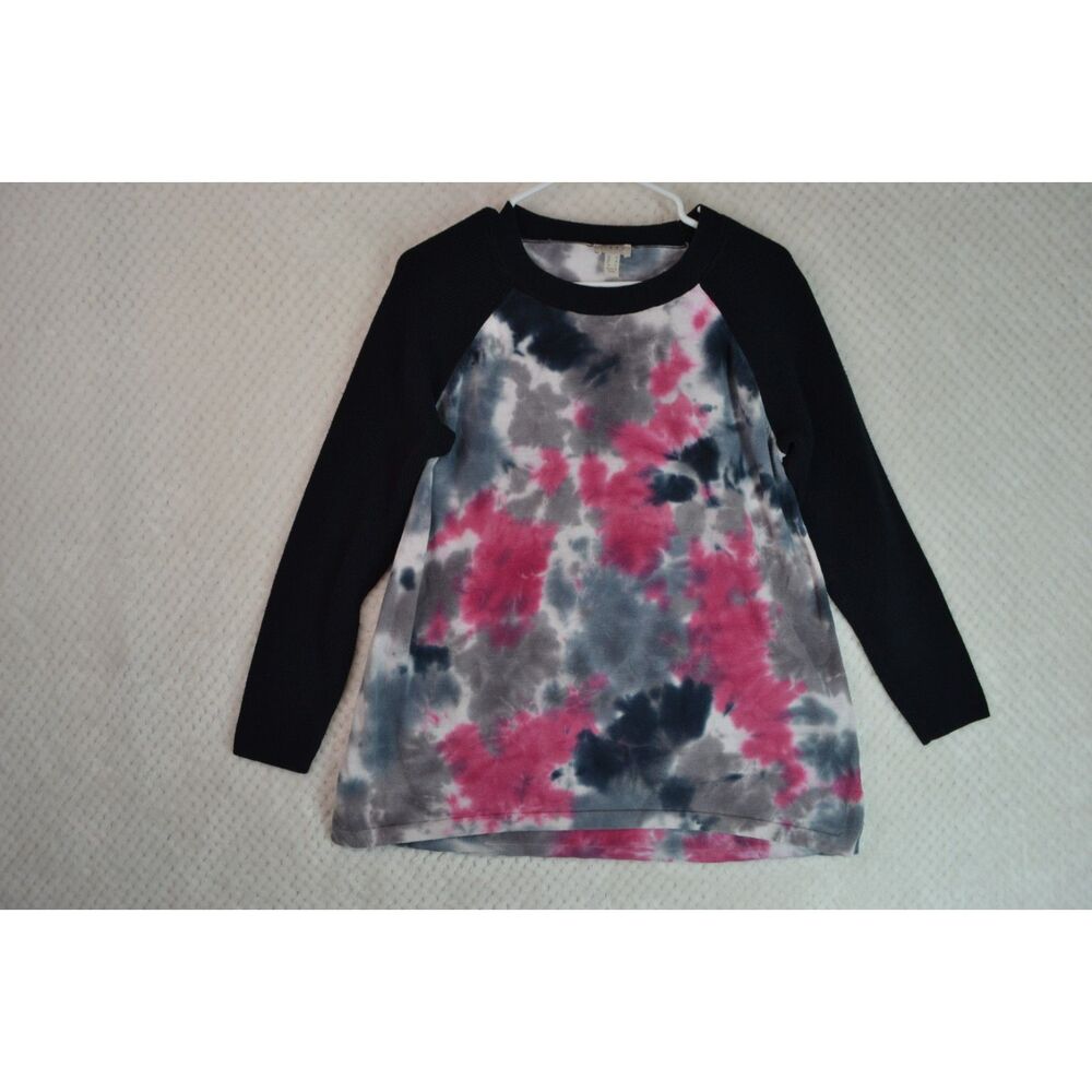 LOGO Lori Goldstein Hand Tie-Dyed Sweater w/Hi-Low Hem Women's Medium Black